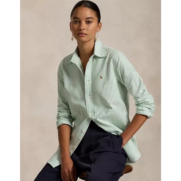 Ralph Lauren Green Striped Shirt - Picture 1 of 4